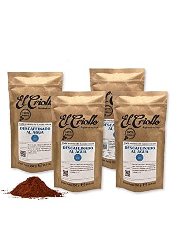 Cafés El Criollo - Café molido Descafeinado al agua | Café Molido para Experiencia Gourmet Premium | Tueste Natural, 100% Arábica | Método SWISS WATER | Pack de 4x250g (1kg)