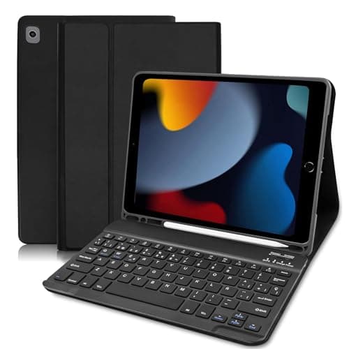Funda con Teclado iPad 9a generación, Funda Teclado para iPad 10.2 Pulgadas(iPad 9th/ 8th/ 7th), Desmontable Teclado Español Ñ para iPad 9ª Gen / 8ª Gen / 7ª Gen/ iPad Air 3/ iPad Pro 10.5, Negro