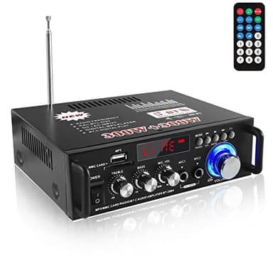 Etlephe Amplificador Audio, Amplificador HiFi, 600W Amplificador Estéreo Bluetooth 5.0,12V 220V 2 Canales, Pantalla LCD, Alta fidelidad, Radio FM Portátil, SD Card/USB Input, para hogar o Coche