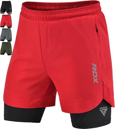 RDX Pantalones Cortos para Correr Hombre, Corto Deporte Compresión Transpirable con 2 Cremallera y 2 Bolsillos para Teléfono, De Secado Rápido Gym Verano Shorts para Entrenamiento, Trotar, Ciclismo
