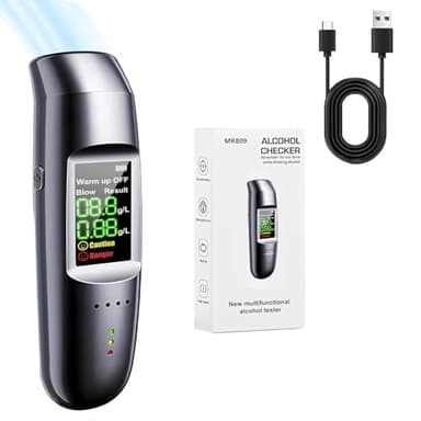 Gofemial Alcoholimetro Homologado DGT, Alcohol Alcolimetros Homologados España Profesional Alcoholimetro Homologado Test Alcoholemia Etilometro Pantalla LCD Digital Boquillas Batería Recargable USB