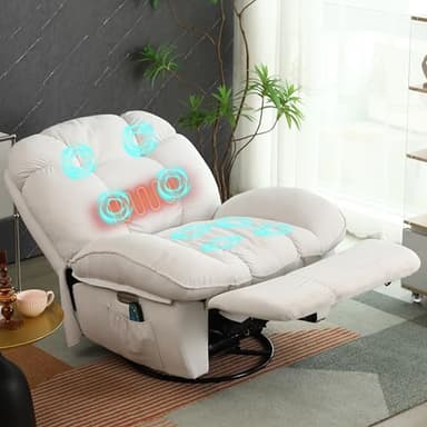 ALEAVIC Sillón de Masaje Reclinable Eléctricas, Vibración Masaje, Calefacción, Conector TYP C & USB, Silla Giratoria con Función de Cronometraje, 1 portavasosy Bolsillos Laterales (Blanco)