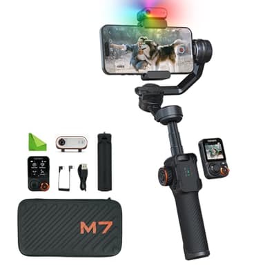 Hohem iSteady M7 AI Tracking Smartphone Gimbal Estabilizador de teléfono de 3 Ejes con Pantalla táctil de 1,4 Pulgadas, luz de Relleno magnético, Poste de extensión para grabación de Video de iPhone