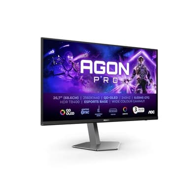AOC Agon Pro AG276QZD2 - Monitor OLED QHD de 27 Pulgadas, 240 Hz, 0,03 ms GtG, FreeSync Premium Pro, Comp. G-Sync, HDR400 (2560x1440, 2X HDMI 2.0, DisplayPort, Hub USB) Negro