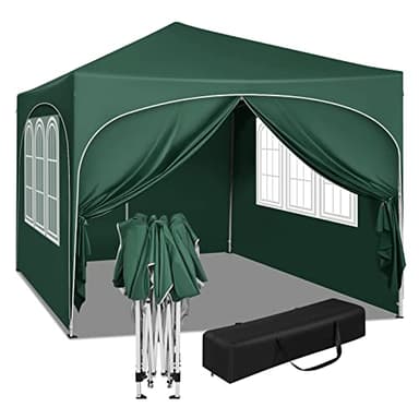 WOLTU Pabellón de Jardín Cenador Plegable Pérgola con Techo Carpa para Exteriores de Tela Oxford, 3x3 m, con Paredes Laterales Altura Ajustable para Camping y Playa,Verde