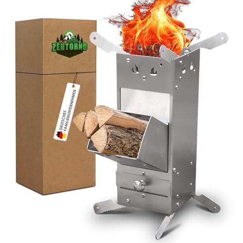 Zentorno® Rocket Stove 2024 - Estufa de cohetes con bolsa de transporte, estufa de leña para exteriores de acero inoxidable, horno de camping para sartenes y ollas con diámetro de 15-25 cm
