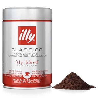 illy Café, café molido Classico, tostado medio, granos de café 100% arábico, 250 g