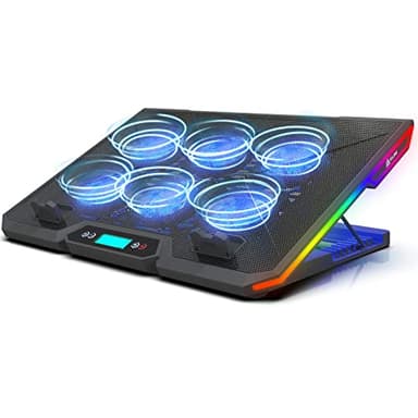 KLIM Glacier - Base refrigeradora portátil de 6 Ventiladores - Nuevo 2024 - Iluminación RGB - 11" a 17" - Refrigeración para portátil Gaming - USB - Estable y silenciosa - Compatible PC Mac PS4 Xbox