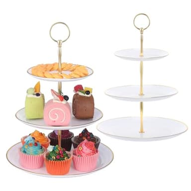 TsunNee Paquete de 2 soportes para tartas de 3 niveles, platos de postre, pasteles, frutas, galletas, caramelos, bandeja de servir escalonada, bandeja de servir para Navidad, boda, cumpleaños, fiesta