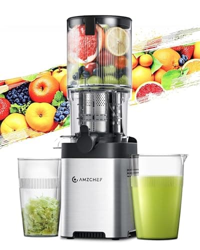 AMZCHEF Sin Preparación 126mm Slow Juicer - Limpieza Rápida Licuadora Prensado en Frio - Extractor 2L capacidad para verduras y frutas enteras [Clase de eficiencia energética A+++]
