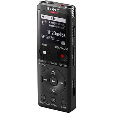 Sony ICD-UX570B.CE7 - Grabadora de Voz (4 GB Ampliable con SD, Micrófono Estéreo, LED de Grabación, Pantalla OLED, Delgada, Ligera, Conexión USB Directa) Negro