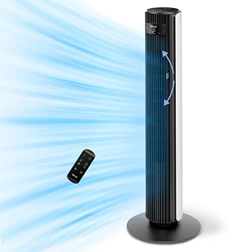 LEVOIT Ventilador de Torre, Ventilador Silencioso 25 dB y 23 W, Potente 7.5m/s para Habitación Grande, 12 Velocidades con Mando a Distancia, 4 Modos y Temporizador 12H, Ajuste Arriba/Abajo 60°