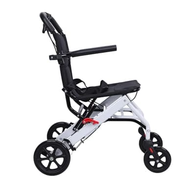 Silla de ruedas portátil de transporte, silla de ruedas plegable ligera con cinturón de seguridad y ruedas grandes todo terreno, marco de aluminio, reposabrazos abatible, capacidad de 180 libras, para