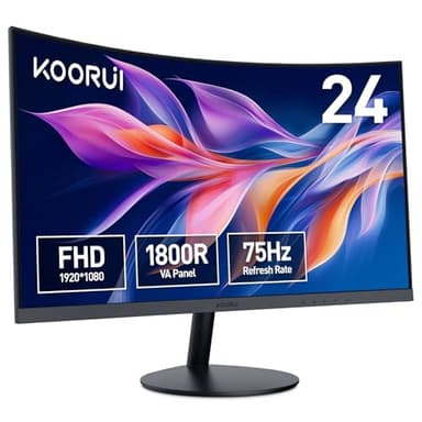 KOORUI Monitor Curvo 24 Pulgadas Full HD (1920 x 1080 75 Hz, VA, 5 ms,1800R, HDMI, VGA, Antirreflejo, Eye Ease, Inclinación Ajustables, Monitor Gaming) Negro