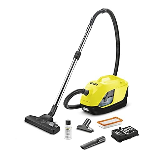 Kärcher Aspiradora con filtro de agua DS 6, Adecuado para personas alérgicas, incluye filtro HEPA 12, enrollador de cable automático y almacenamiento accesorios, color negro/amarillo