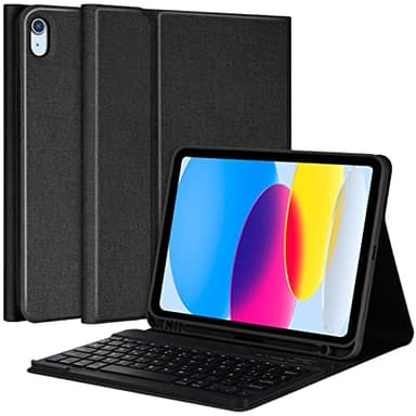 aMZCaSE Teclado con iPad 10.2 9a 2021, iPad 8th 2020 y 7th 2019, Funda con Teclado Español para iPad 2022 con Ranura de Lápiz Teclado Español Bluetooth Desmontable (Negro)