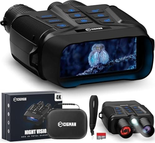 CIGMAN Gafas de visión Nocturna, Binoculares Infrarrojos 4K Visión Nocturna 600M, Recargables 5000mAh, Zoom Digital 5X, Pantalla Grande HD de 4", Cámara HD f/1.0 para Cazar, Acampar, observar