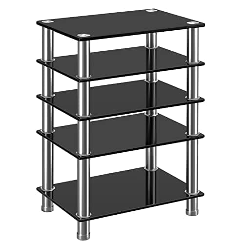 RFIVER Mueble HiFi Mesa TV Cristal con 5 Estante para Equipos de Medios Audio Video HF1002