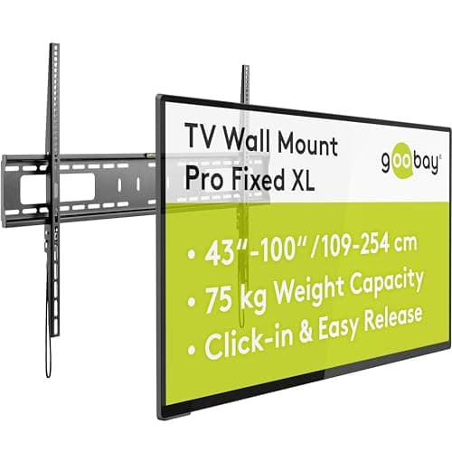 goobay 49892 Soporte de Pared para TV Pro Fixed (XL), 43 a 100 Pulgadas (109-254 cm), 75 Kg, Montaje fácil y Seguro, Vesa Standard, QLED/LED, Negro