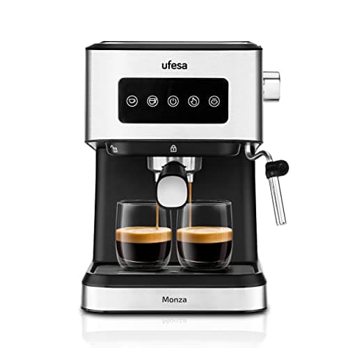 Ufesa Monza Cafetera Espresso y Capuccino de 20 Bares, Panel Táctil Digital, Vaporizador Orientable, Café Molido o Monodosis ESE, Función Calienta Tazas, 1050W, Depósito 1.5L