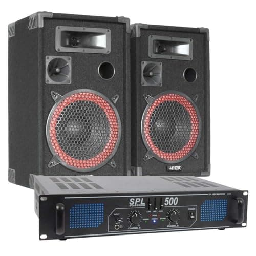 MAX 500W Pack de Sonido. Combinación de Dos Altavoces de 12 Pulgadas y Amplificador Skytec SPL500EQ y Cable de 10 Metros. Equipo Ideal DJ. PA. Eventos, Fiestas etc.