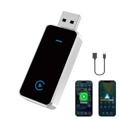 Adaptador CarPlay y Android Auto, inalámbrico para Android Auto, adecuado para vehículos con cableado de fábrica, convierte la conexión por cable en inalámbrica. Compatible con coches a partir de2017.