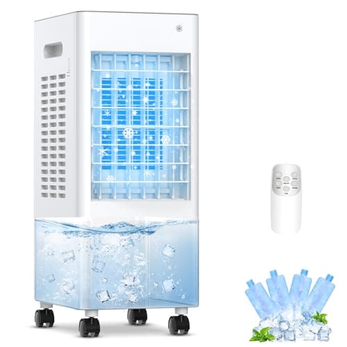 Eysddifr Aire Acondicionado Portátil 4 en 1, Enfriador de Aire Grande, Climatizador Evaporativo Silencioso, 8 L Tanque de Agua, Temporizadores 7.5 H, 4 Modos y 3 Velocidades con Ruedas, Control Remoto