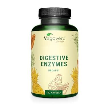 Enzimas Digestivas Vegavero® | Sin Aditivos & Vegana | Papaína + Bromelina + Amilasa + Celulasa + Calcio | Mejora Digestión y Reduce Acidez | Óptima Biodisponibilidad | 120 Drcaps® Cápsulas