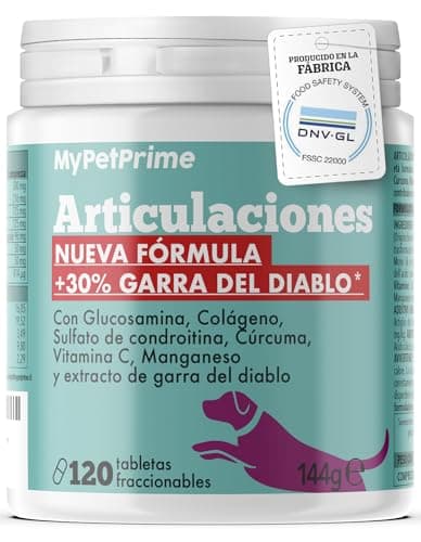 MyPetPrime Condroprotector Articulaciones Perros | antiinflamatorio | glucosamina, condroitin, colágeno, MSM | 120 Comprimidos | Gran concentración de Garra del Diablo +30%