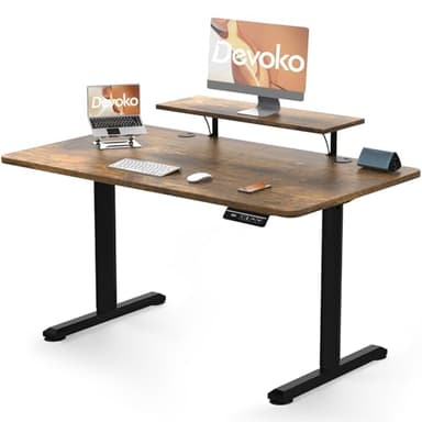 Devoko Escritorio Elevable Eléctrico con Tablero 120 x 60cm, Escritorio Regulable en Altura 73-118cm, 2 Opciones de Memoria Inteligente para Estudiar, Trabajar(120×60cm,Marrón)