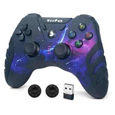 VooFun Mando PC Inalámbrico, Mando PS3 con Joysticks de Efecto Hall, Dual Vibración, Mando Gaming Recargable para PC Windows(7/8/10/11), PS3, Laptop, Steam, Android Smart TV/TV Box (Galaxia)
