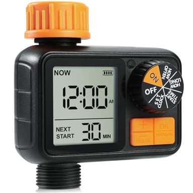 CROSOFMI Programador Riego Automatico Jardin Temporizador Riego IPX5 Resistente al Agua/Retraso por Lluvia/Modo de Riego Manual/Bloqueo para Niños