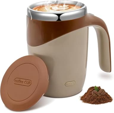 Qcwwy Taza de café Autoagitable, Fácil Operación con Revestimiento de Acero Inoxidable, Taza Autoagitadora, Carga USB, Lavable, Resistente Al Calor para Oficina (Marrón)