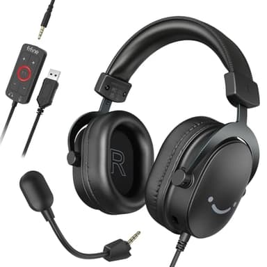Fifine Auriculares con Cable y Microfono, Over Ear Auriculares Gaming PC PS4 PS5 Xbox Switch con 7.1 Sonido Envolvente, Almohadillas Blandas para Los Oídos