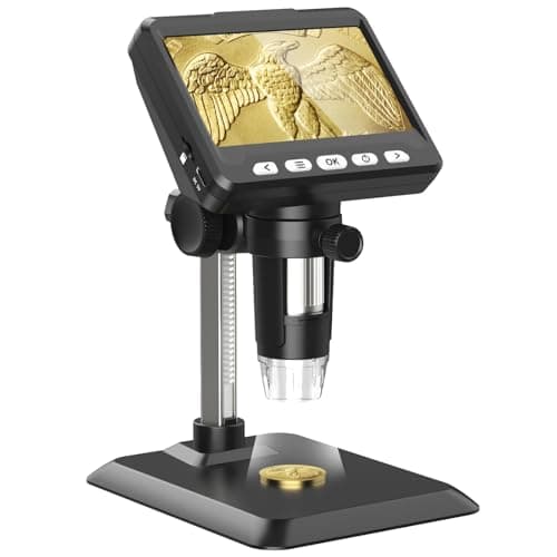 Ashfly Microscopio Digital, 4,3'' IPS Microscopio para Niños con 8 Leds Ajustables, Microscopio Profesional 1080P con 50-500x Zoom de Aumento, Compatible con PC Windows MacOS