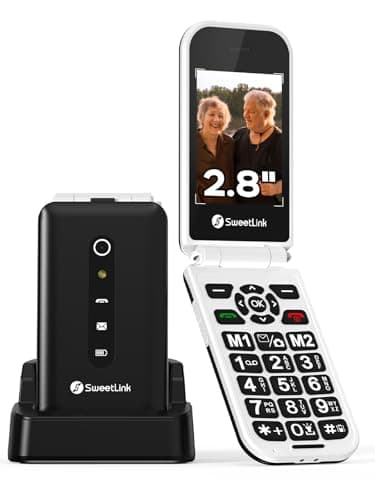 SweetLink F3 Plus 4G - Teléfono Móvil para Personas Mayores con Tapa, Teclas Grandes y Pantalla de 2,8”, Batería 1400mAh, Botón SOS, Contacto con Foto, Base de Carga USB-C, Doble Nano SIM, Negro