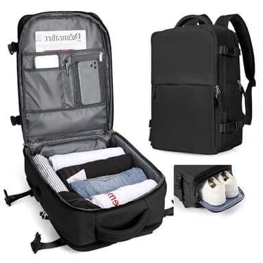 SZLX Mochila Viaje Cabina Avion Mujer Bolsas de viaje Equipaje de Mano avion Maletas de Viaje Cabina Mochila para Portátil con cable USB Impermeable Mochila Escolar Negro