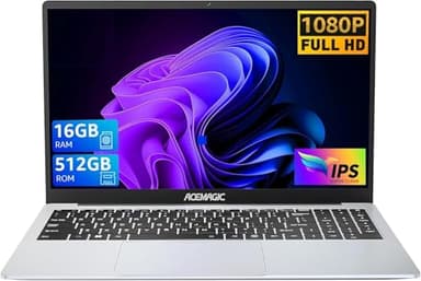 ACEMAGIC Ordenador Portátil,Nuevo Procesador In-Tel N97,16GB DDR4 512GB SSD Expansión 2TB,1920 * 1080,15,6 Pulgadas Portátil,WiFi6,BT5.0,Plegado de 180° Computadora Ordenador(Plata)