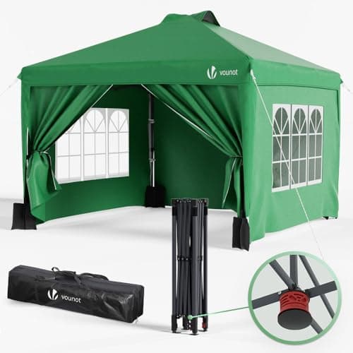 VOUNOT Carpa Plegable Gazebo 3x3m Botón Central, Cenador Pabellón de Jardín con Paredes Laterales, Sacos Arena y Bolsa de Transporte, Pérgola Tienda Protección UV para Camping Fiestas Exterior, Verde