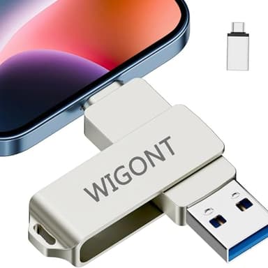 WIGONT Pendrive 128 GB, Memoria USB para iPhone Pendrive para Guardar más Fotos y Vídeos, iPhone Pendrive para i0S/PC/Tipo C, Pen Drive para iPhone, Bonita y Duradera, Sin App.