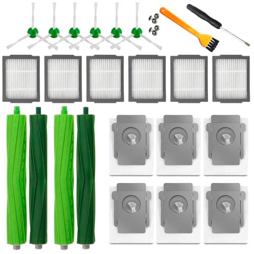 MIRTUX Pack de Accesorios Compatible con Robot Aspirador Roomba Series i - Incluye 2 Pack de extractores, 6 Filtros, 6 Cepillos Laterales, 6 Bolsas, 1 Herramienta de Limpieza, 1 Destornillador