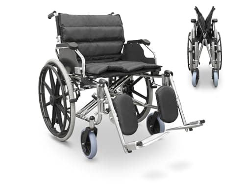 QUIRUMED Silla de ruedas ANCHO ESPECIAL 56 CM, Acero, Plegable, Acolchado extra, Reposabrazos extraíbles, Reposapies 90º, Para mayores, Para minusválidos, Hasta 125 kg
