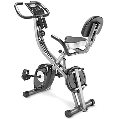 SPORTANA® Bicicleta Estática Plegable Compatible Apps 2 Bandas y Disco Fitness 10 Niveles Resistencia
