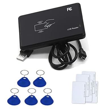 YAVIS RFID Lector de Tarjetas sin Contacto 14443A IC, USB Interfaz con 5pcs RFID Cards, 5pcs Llavero RFID 13,56 MHz Inteligentes Proximidad Card Reader para Control de Acceso