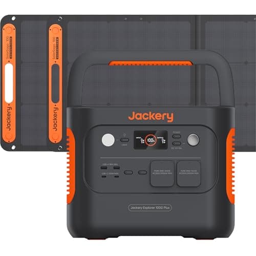 Jackery Explorer 1000 Plus Generador Eléctrico Solar Portátil con 2 Paneles Solares 100W, 1264Wh Batería LFP, 2000W Salidas de CA 4000W Pico, Capacidad Ampliable a 5kWh para Exteriores, RV, Emergencia