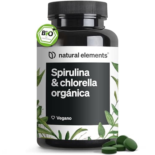 Espirulina y Chlorella orgánica, pastilla,- 500 comprimidos - 2400mg de spirulina + 2400mg de chlorella por dosis diaria - Producto biologico certificado, ensayado en laboratorio, vegano