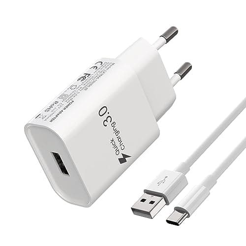 Rápida 18W Cargador para Xiaomi Redmi 14C, 12, Note 12, 11, 10, 9, 8,11T, 9T, 8T, Mi12, Mi11, Mi10, Mi9, MiA2, Redmi Pro5G, Poco X3 Pro NFC, Xiaomi Tipo C, Cargador rápida con Cable de 2m（Blanco）