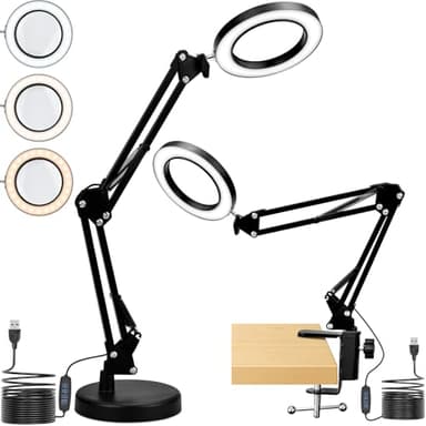 Lupa con Luz, 10X LED Lupas de Gran Aumento con Luz Lámpara de Aument con 3 Modos de Color 10 Niveles de Brillo Ajustables 72 Luces LED, Lámpara de Escritorio para Lectura Reparación Manualidades