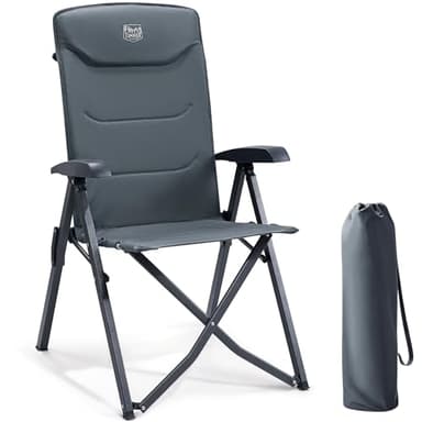 TIMBER RIDGE Silla de Camping Adulto 150kg Silla de Jardín Plegable Portátile de Alta Resistencia Respaldo Alto Silla Reclinable de 4 Posiciones para Campamento Picnic Jardín Caravana (1 Pc, Gray)