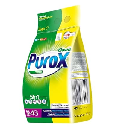 PUROX UNIVERSAL Detergente en Polvo (43 Lavados) para ropa de color y blanca, saco de 3 kg